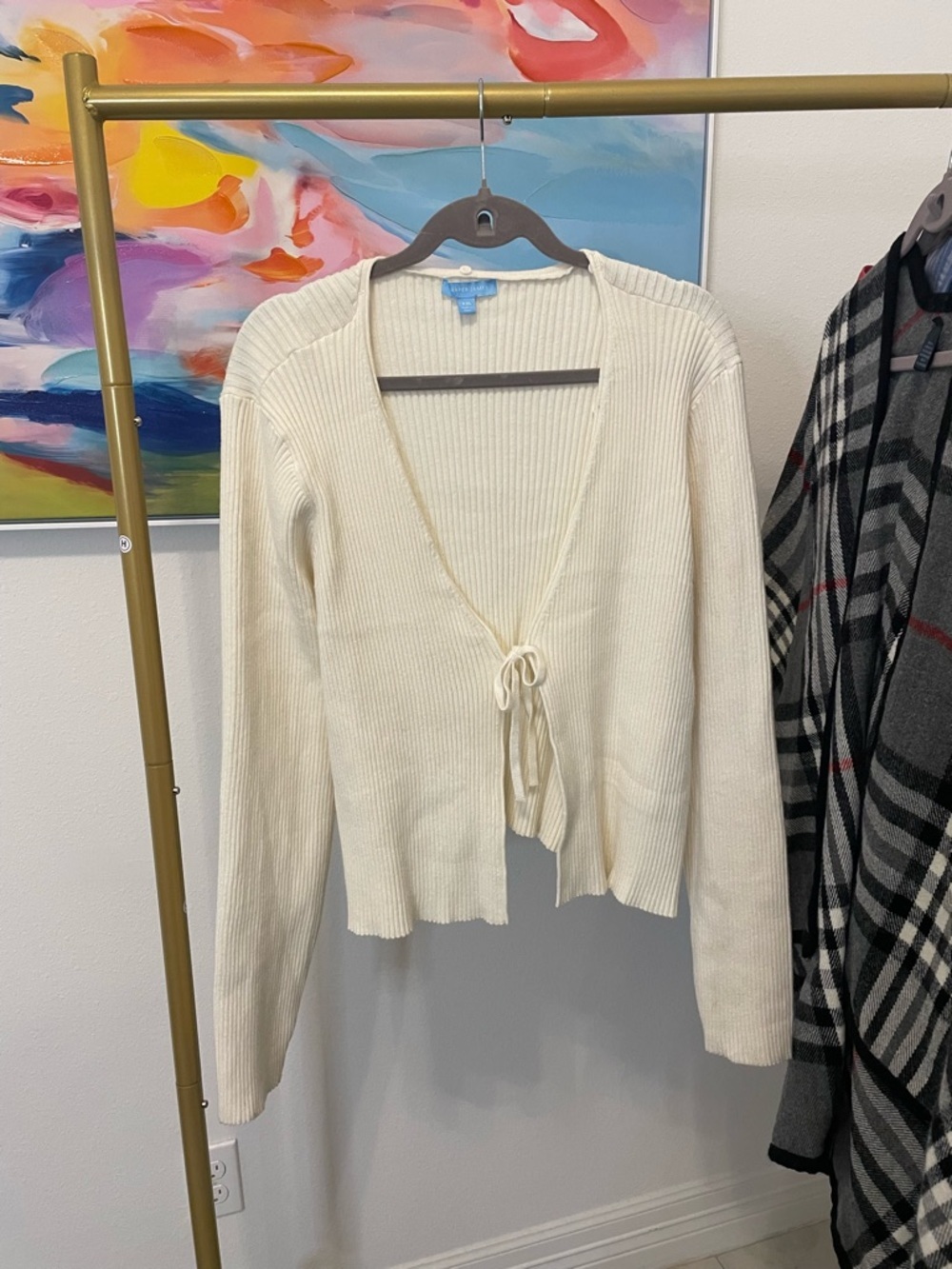 Draper James Cream Ribbed Tie-Front‎ Cardigan XXL
